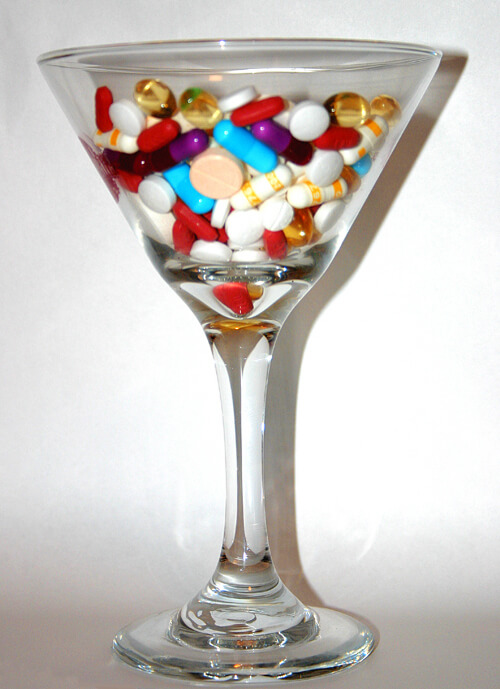 Image of Martini Glass Full of Colorful Pills