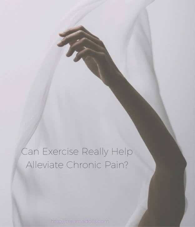 Arm reaching up behind gauzy fabric with text reading 'Can exercise really help alleviate chronic pain?' and a link to the Euston Arch website